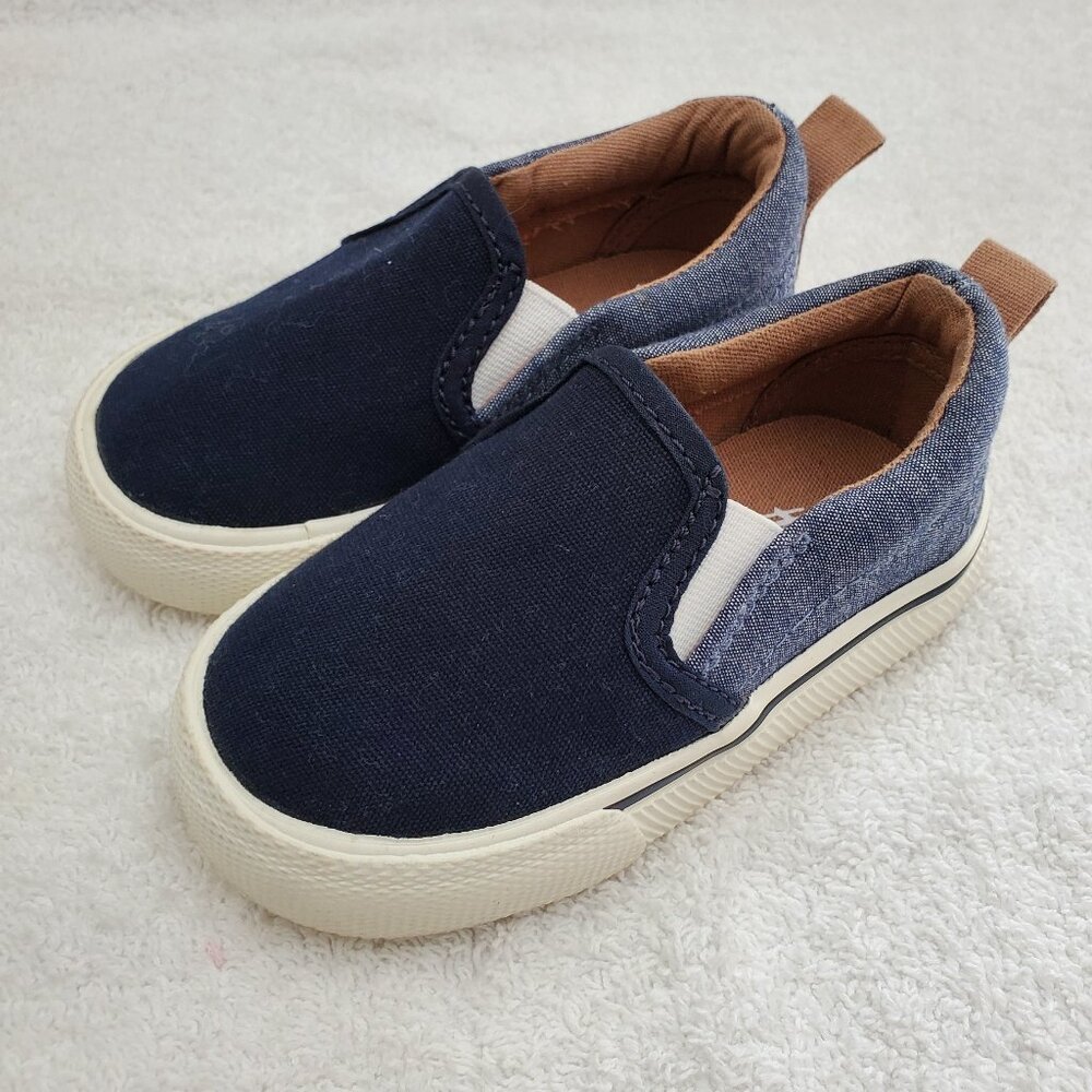 H&M Navy Blue Cotton Canvas Elasticized Side Slip-on Shoes SZ 5.5